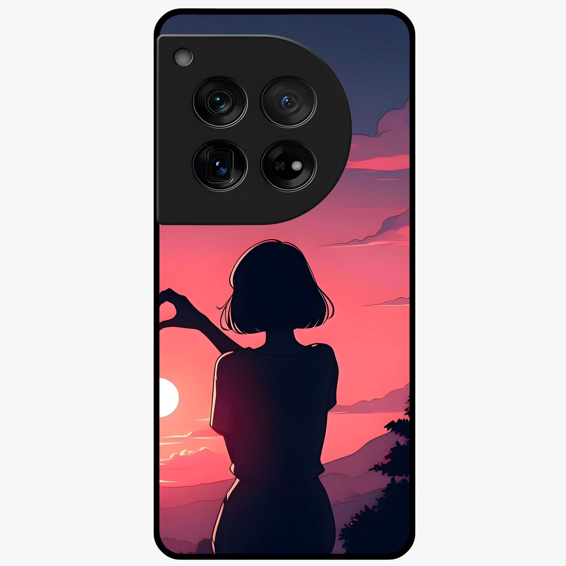 Sunset Silhouette Boy Glass Case for 1+12 artistic front view featuring boy silhouette against warm sunset backdrop