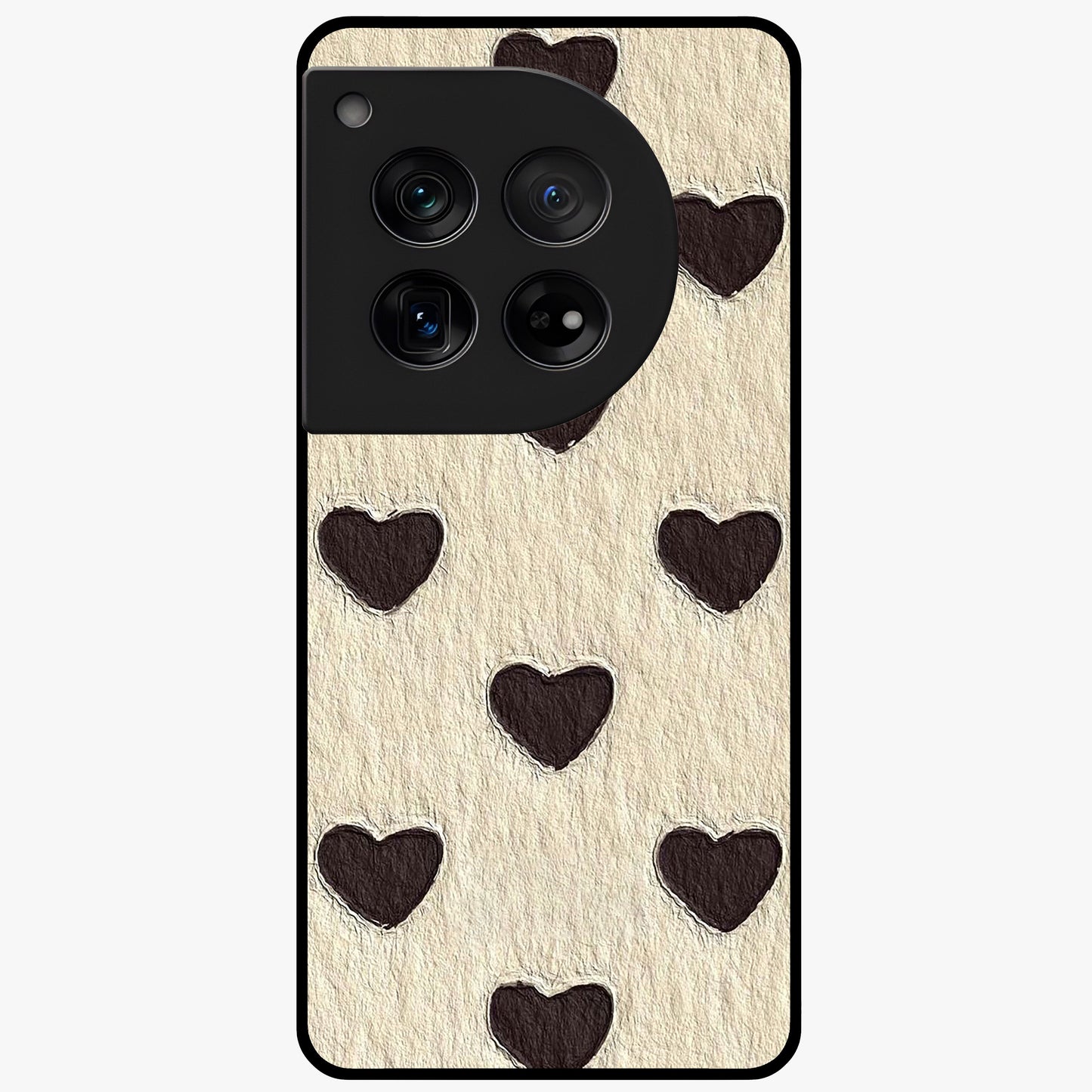 Textured Love Pattern Glass Case for 1+12 romantic front view featuring heart themed textured artwork