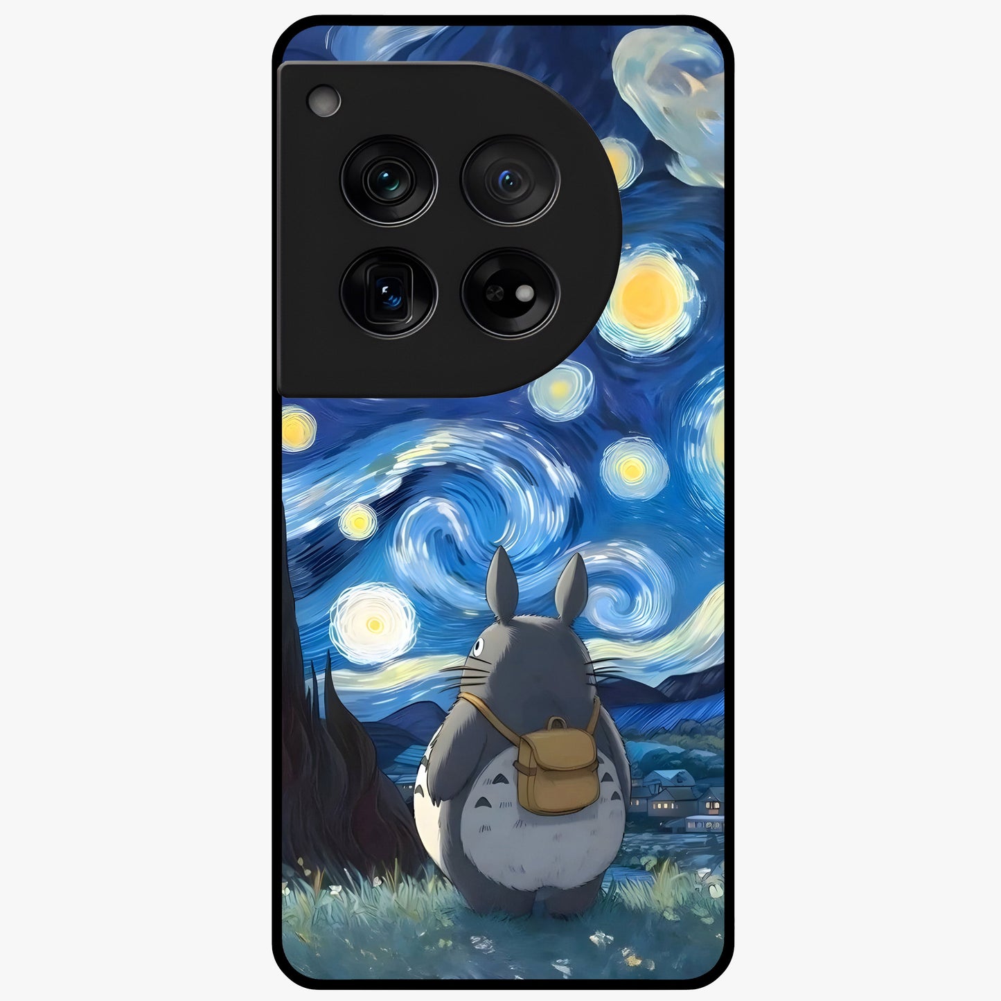 Totoro in Van Gogh Art Glass Case for 1+12 artistic front view featuring whimsical character artwork in painterly style