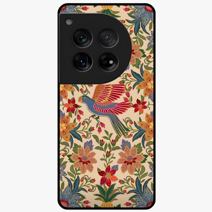 Tropical Folk Art Bird Glass Case for 1+12 artistic front view featuring colorful bird artwork in folk style