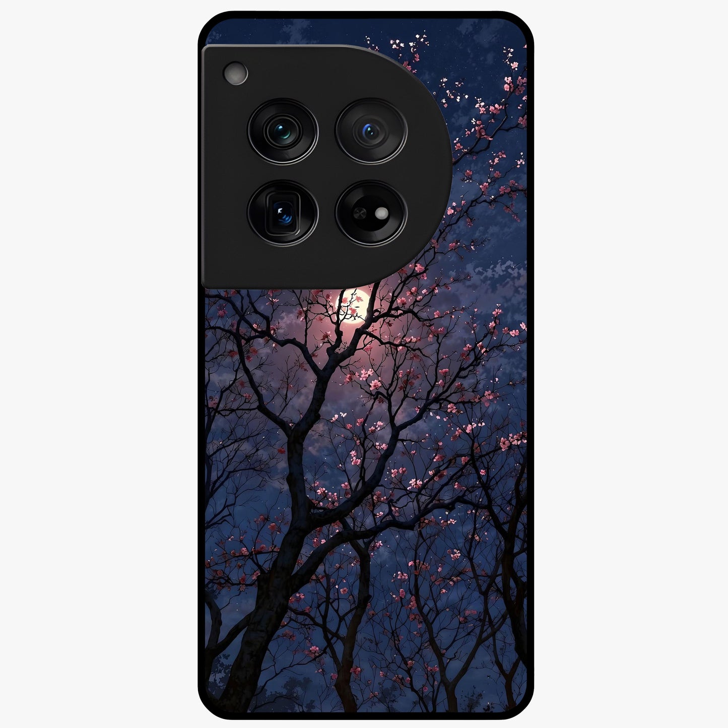 Twilight Sakura Serenade Glass Case for 1+12 elegant front view featuring cherry blossom artwork under twilight sky