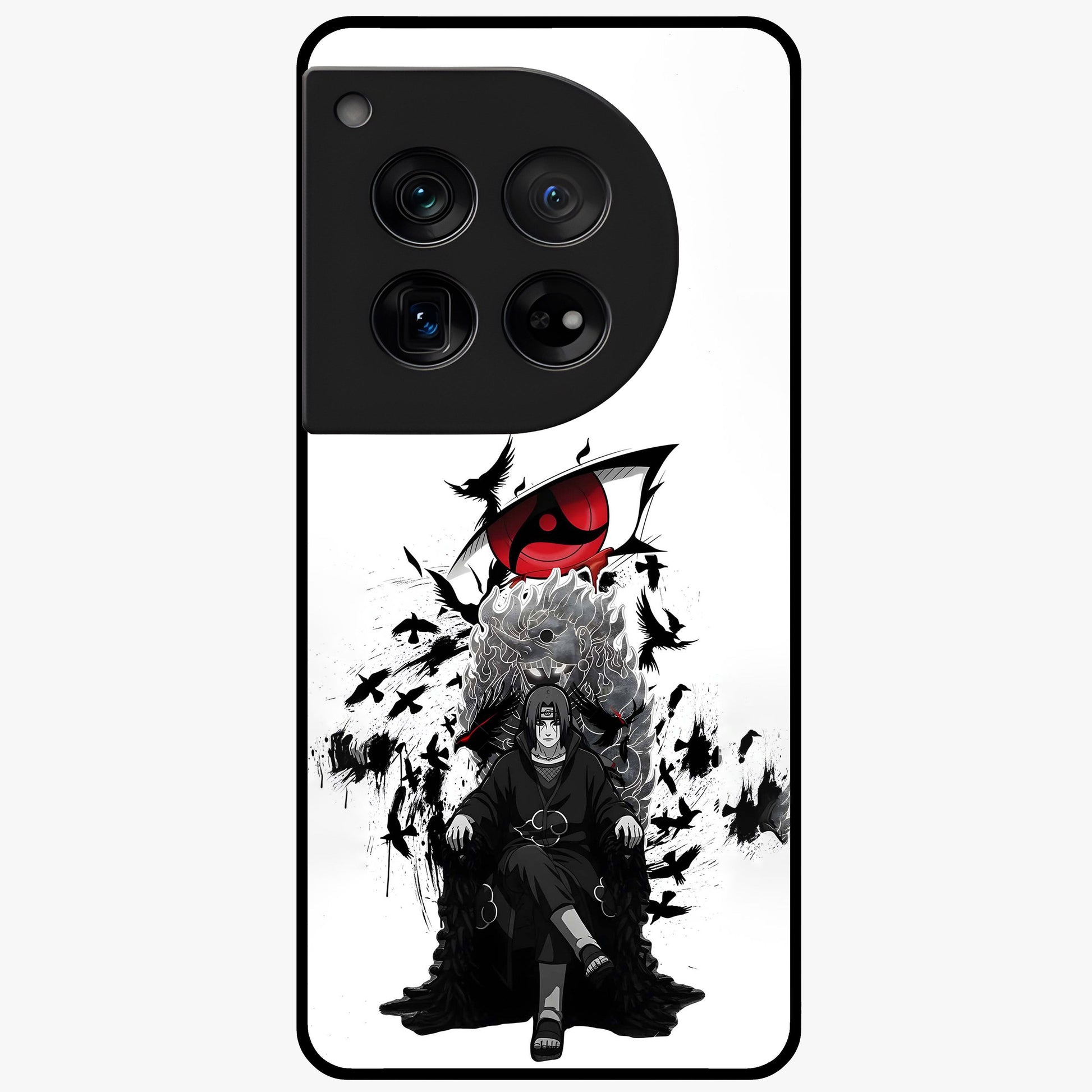 Uchiha Shadow Throne Glass Case for 1+12 intense front view featuring dark anime inspired throne artwork