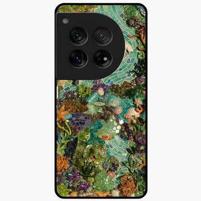 Underwater Mosaic Art Glass Case for 1+12 artistic front view featuring mosaic inspired underwater artwork