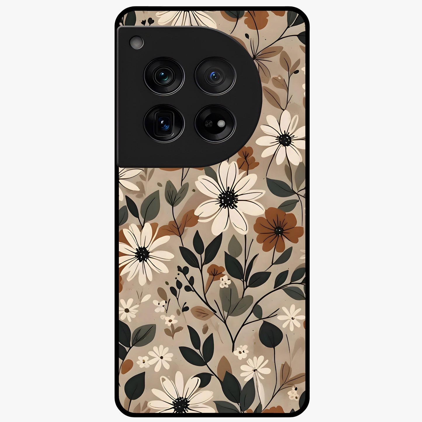 Vector Flowers Glass Case for 1+12 clean front view featuring sharp vector style floral artwork
