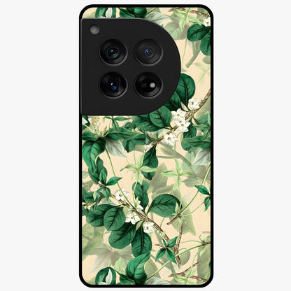 Verdant Garden Whispers Glass Case for 1+12 serene front view featuring lush green floral artwork