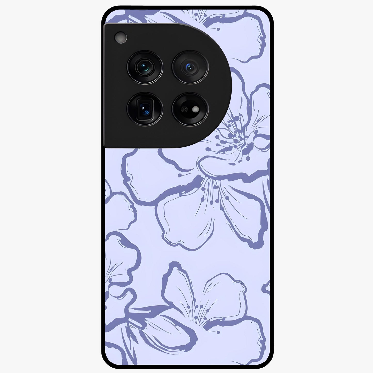 Violet Sketch Garden Glass Case for 1+12 artistic front view featuring floral sketch artwork in violet tones