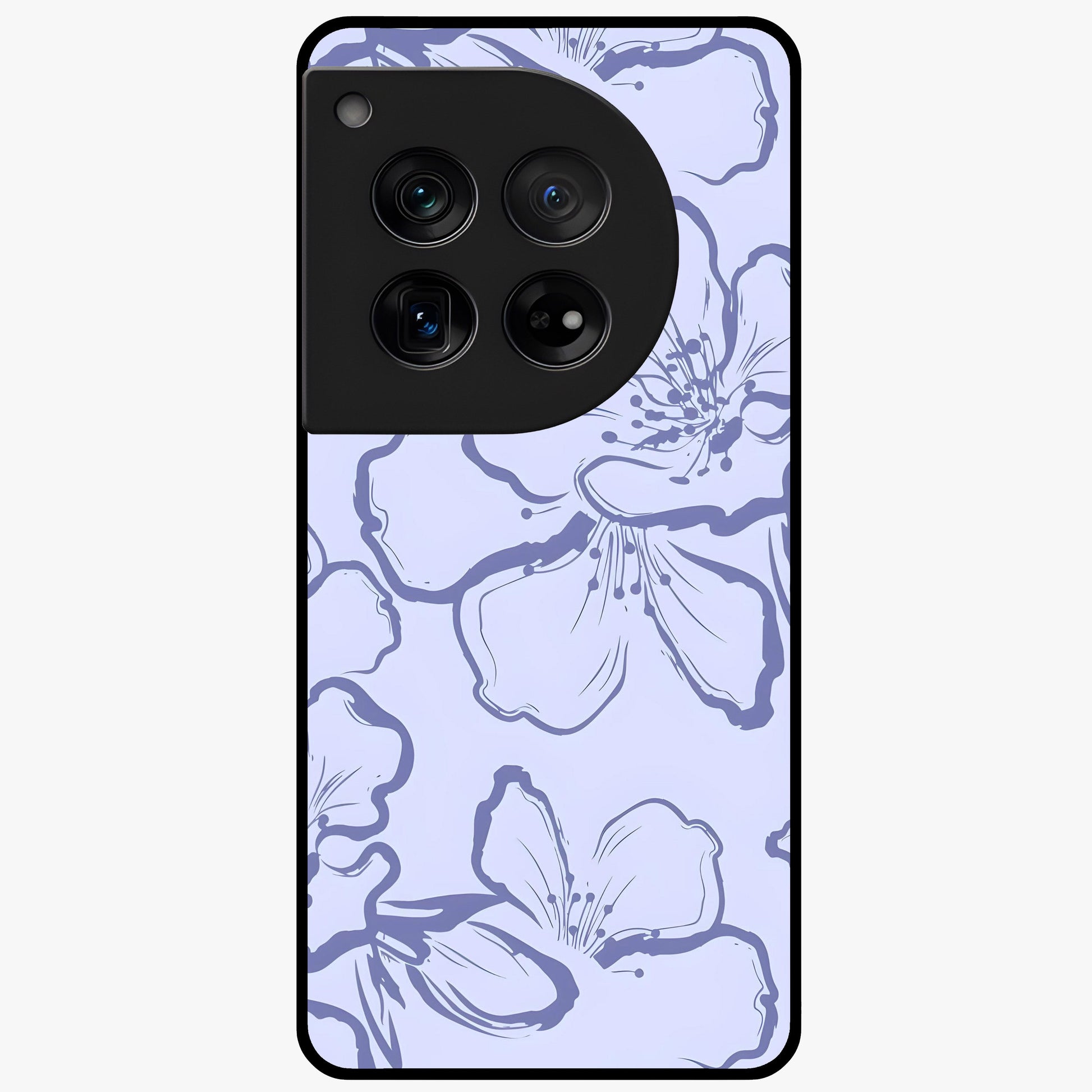 Violet Sketch Garden Glass Case for 1+12 artistic front view featuring floral sketch artwork in violet tones