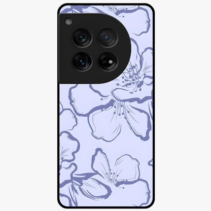 Violet Sketch Garden Glass Case for 1+12 artistic front view featuring floral sketch artwork in violet tones