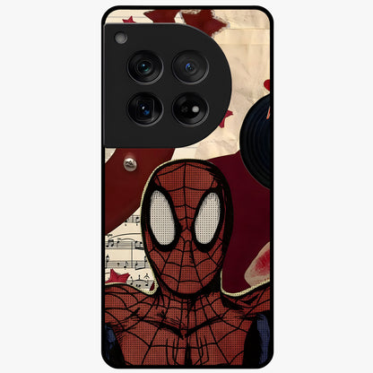 Web Warrior Vibes Glass Case for 1+12 dynamic front view featuring superhero inspired web themed artwork