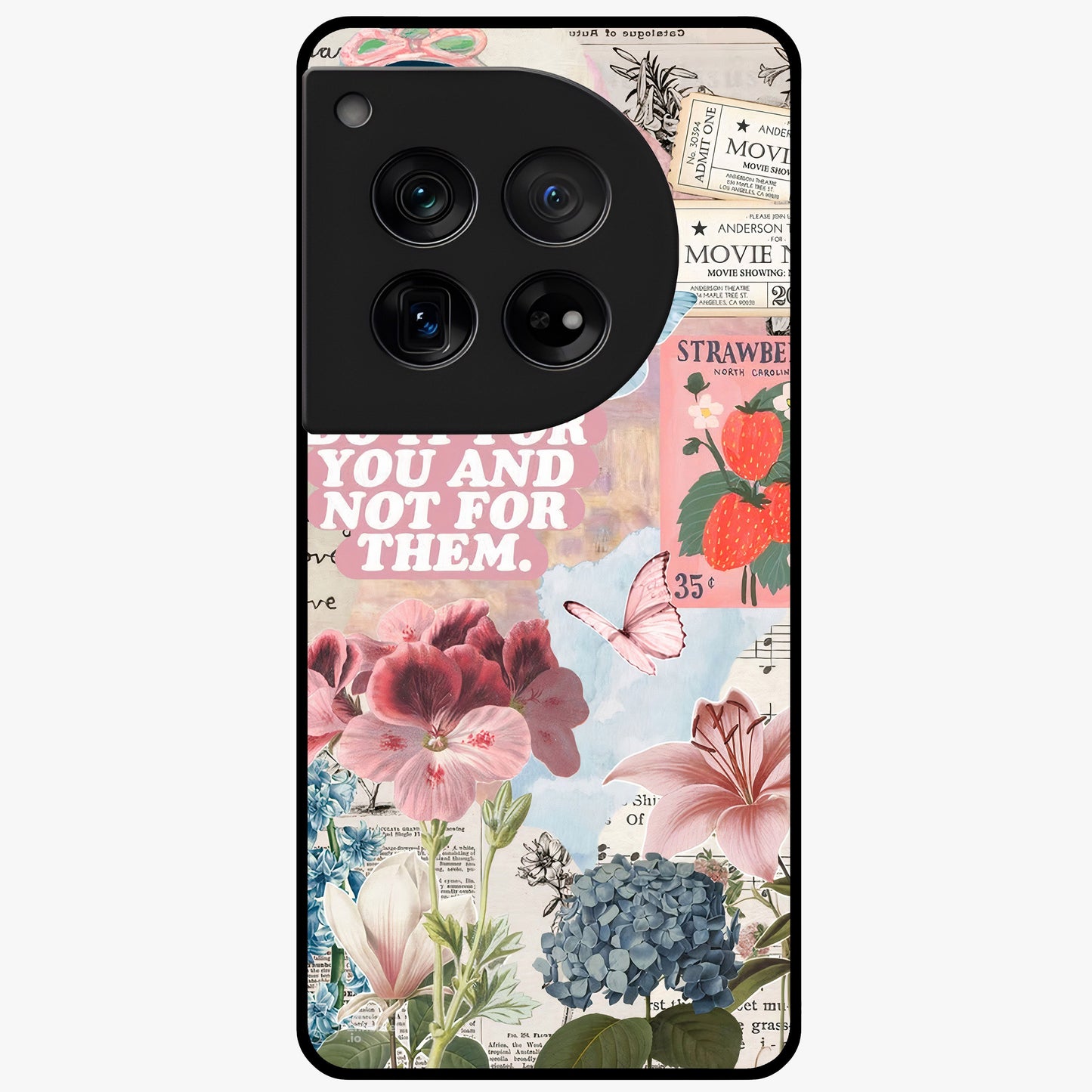 Whimsical Vintage Aesthetic Glass Case for 1+12 charming front view featuring dreamy retro inspired artwork
