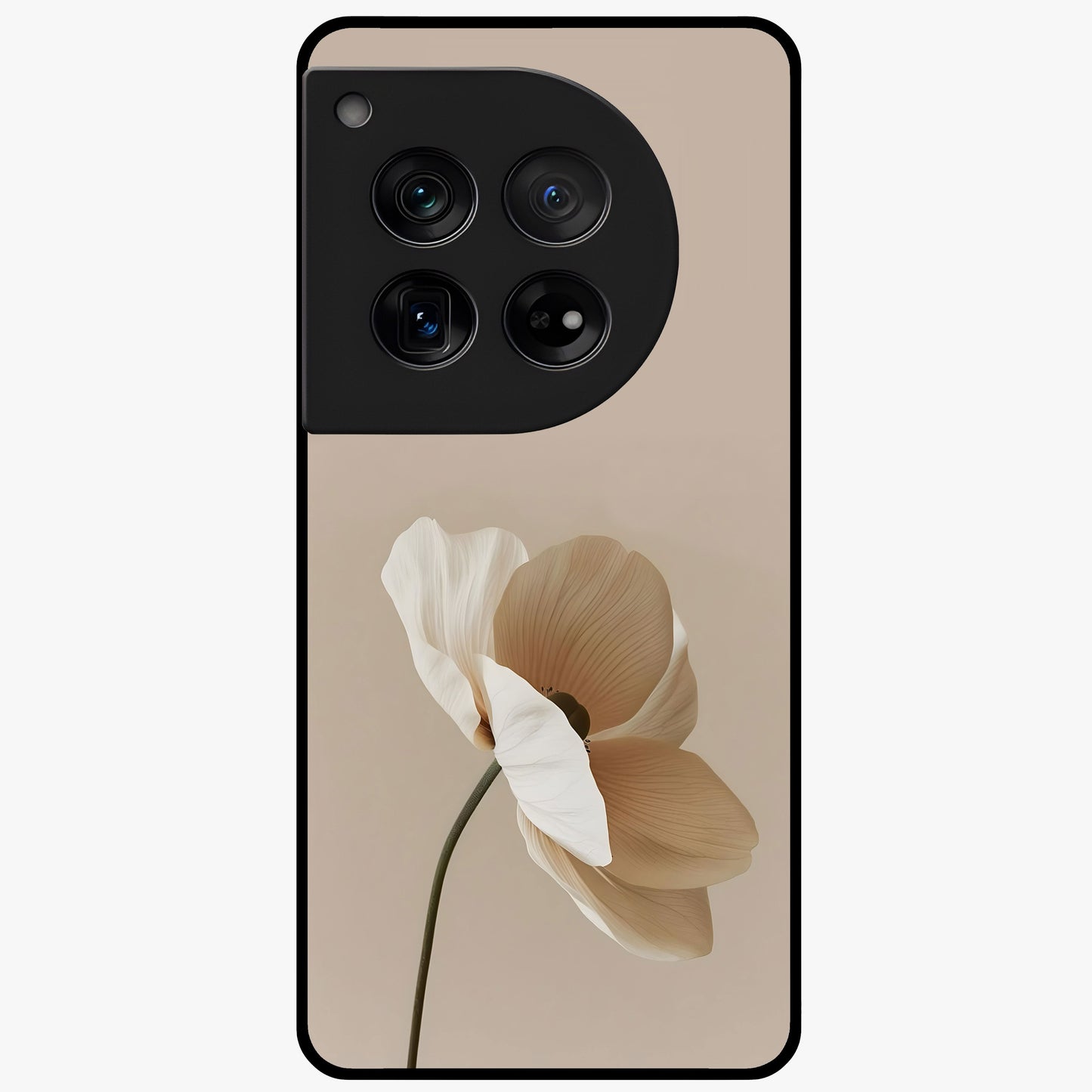 Whispering Petals Glass Case for 1+12 graceful front view featuring subtle floral artwork with airy vibe
