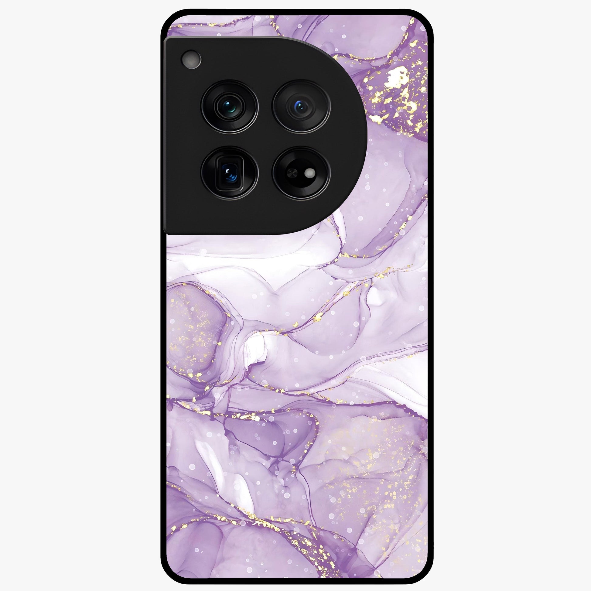 White and Purple Marble Glass Case for 1+12 elegant front view featuring marble texture artwork in white and violet tones