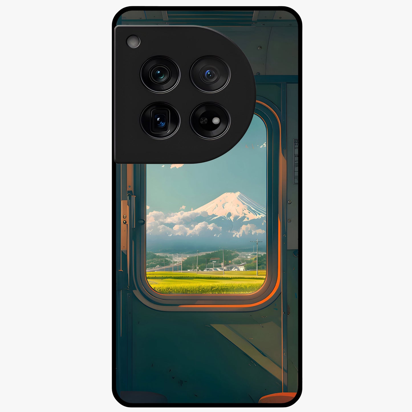 Window to Fuji Glass Case for 1+12 scenic front view featuring Mount Fuji artwork framed through a window design