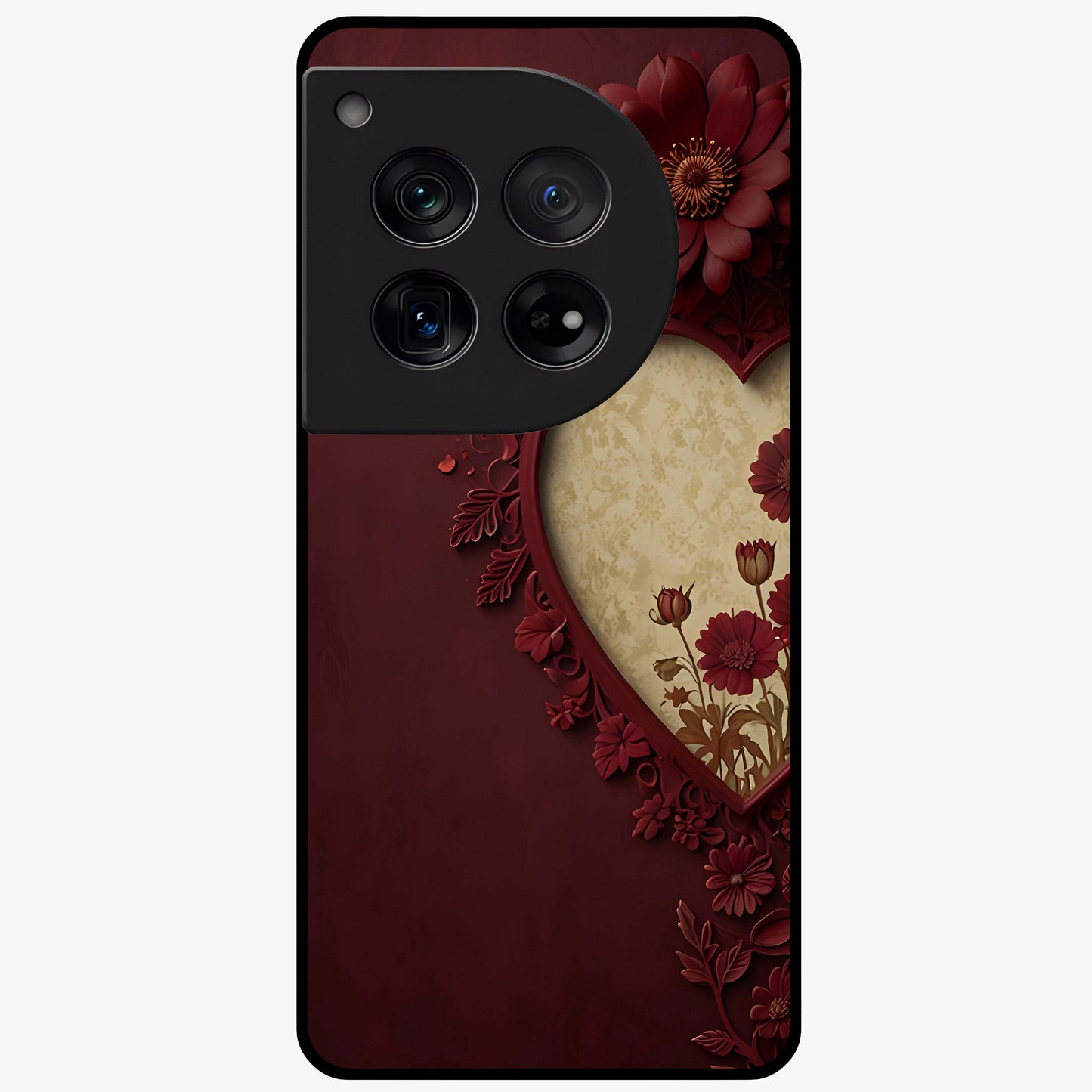 Wine Heart Vintage Art Glass Case for 1+12 romantic front view featuring heart shaped vintage wine inspired artwork