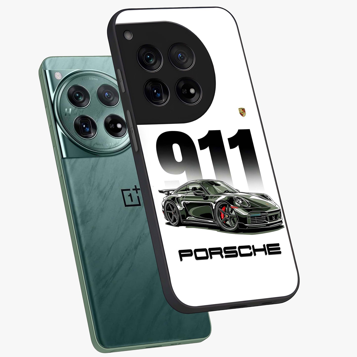911 Turbo Dominance Glass Case for 1+12 premium angled mockup showcasing glossy glass finish and racing inspired design