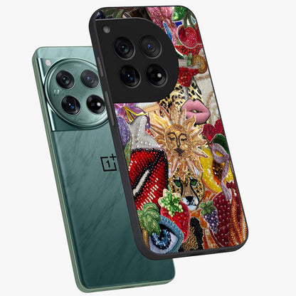 Beaded Fashion Jungle Glass Case for 1+12 angled mockup showcasing glossy finish and vibrant tropical design