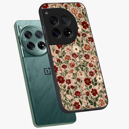 Biege Flower With Leaf Glass Case for 1+12 angled mockup showcasing glossy finish and minimal botanical design