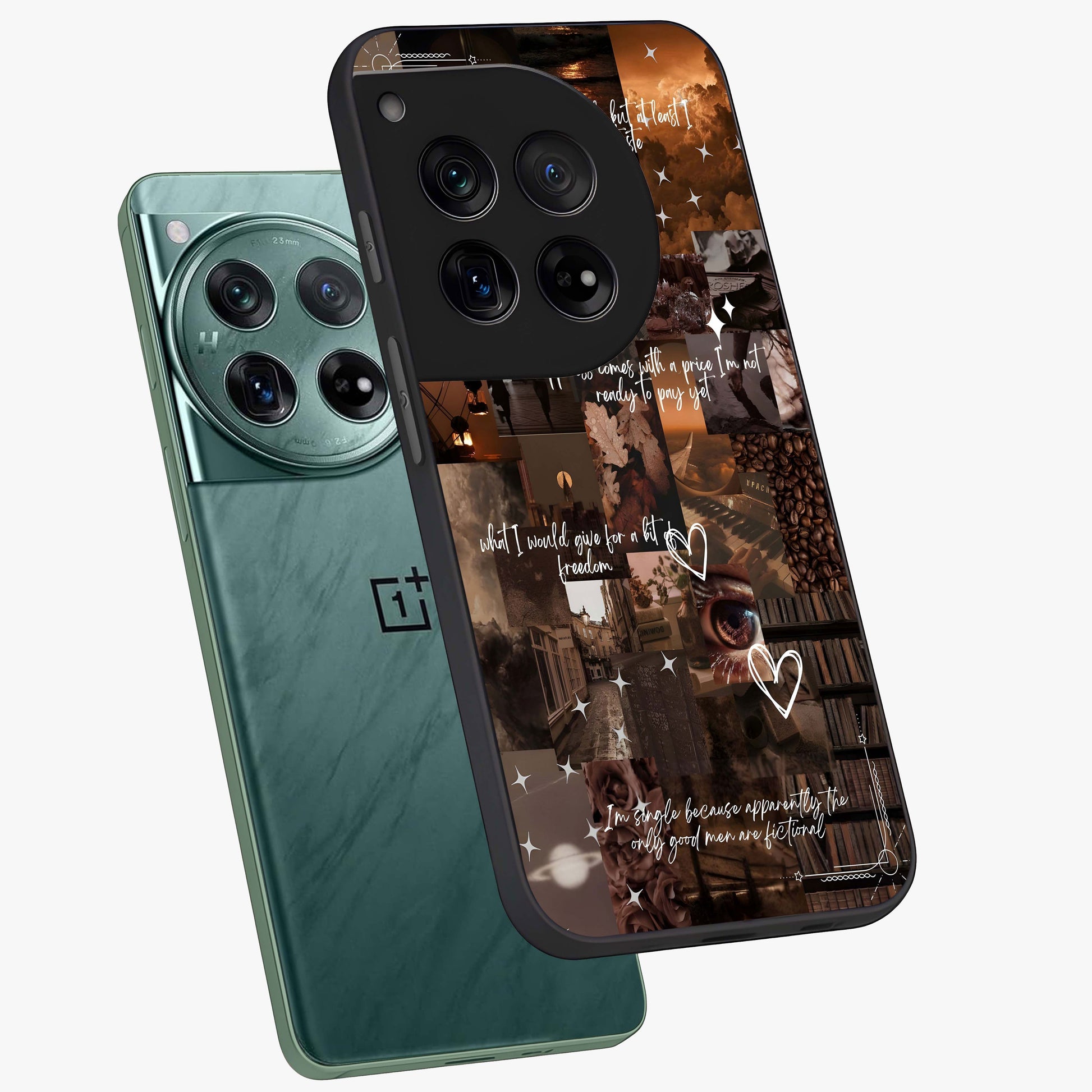 Bittersweet Aesthetic Chaos Glass Case for 1+12 angled mockup showcasing glossy finish and artistic chaotic design