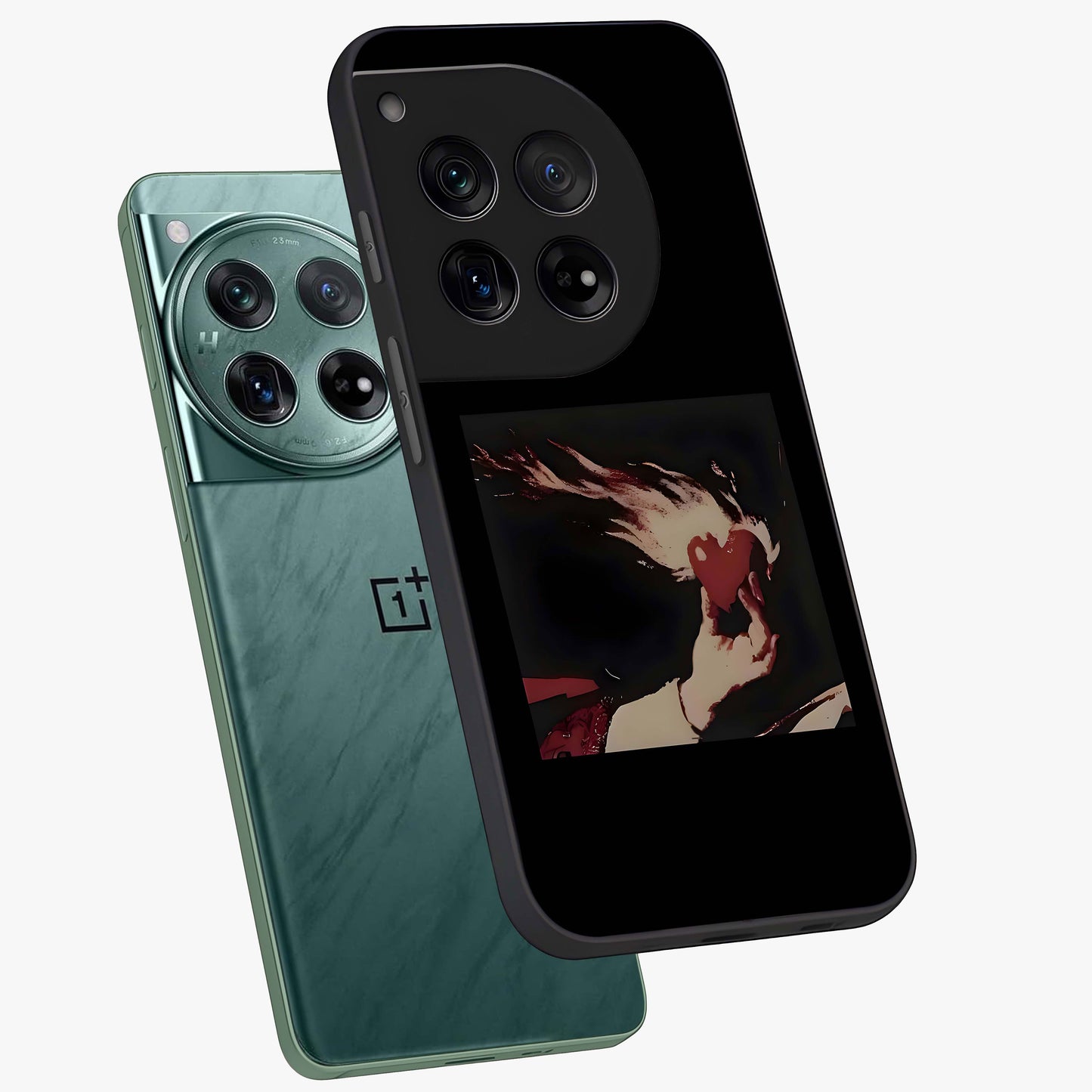 Blazing Heart Faith Glass Case for 1+12 captured at a warm angle highlighting bold flame tones, gloss, and edge clarity.