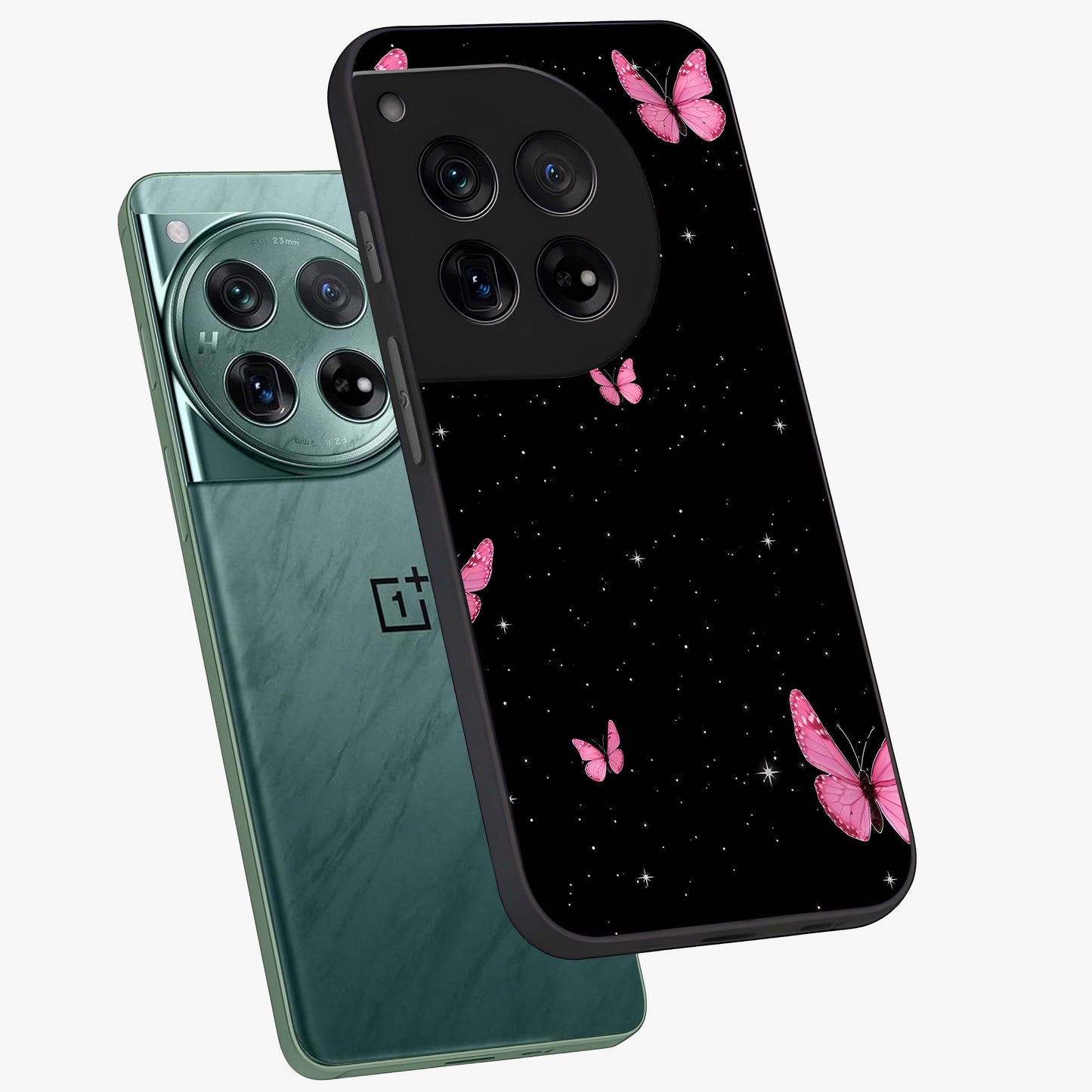 Blinking Butterfly Glass Case for 1+12 captured at a warm angle highlighting soft wing details, gloss, and edge clarity.