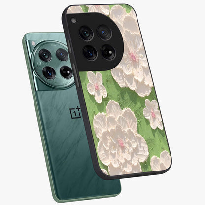 Blossom Meadow Dreams Glass Case for 1+12 angled mockup showcasing glossy finish and pastel bloom textures