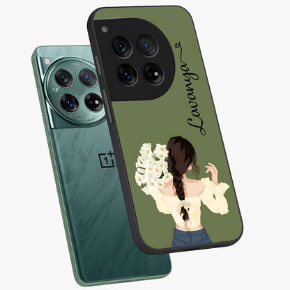 Braided Spring Beauty With Custom Name Glass Case for 1+12 angled mockup showcasing glossy finish and spring inspired detailing
