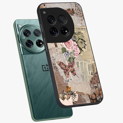 Butterfly News Bloom Glass Case for 1+12 angled mockup showcasing glossy finish and vibrant nature design