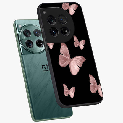 Butterfly Pattern Glass Case for 1+12 angled mockup showcasing glossy glass finish and delicate wing design
