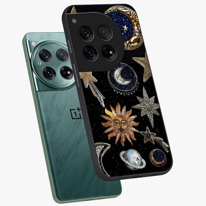 Celestial Gem Constellations Glass Case for 1+12 angled mockup showcasing glossy finish and sparkling cosmic design