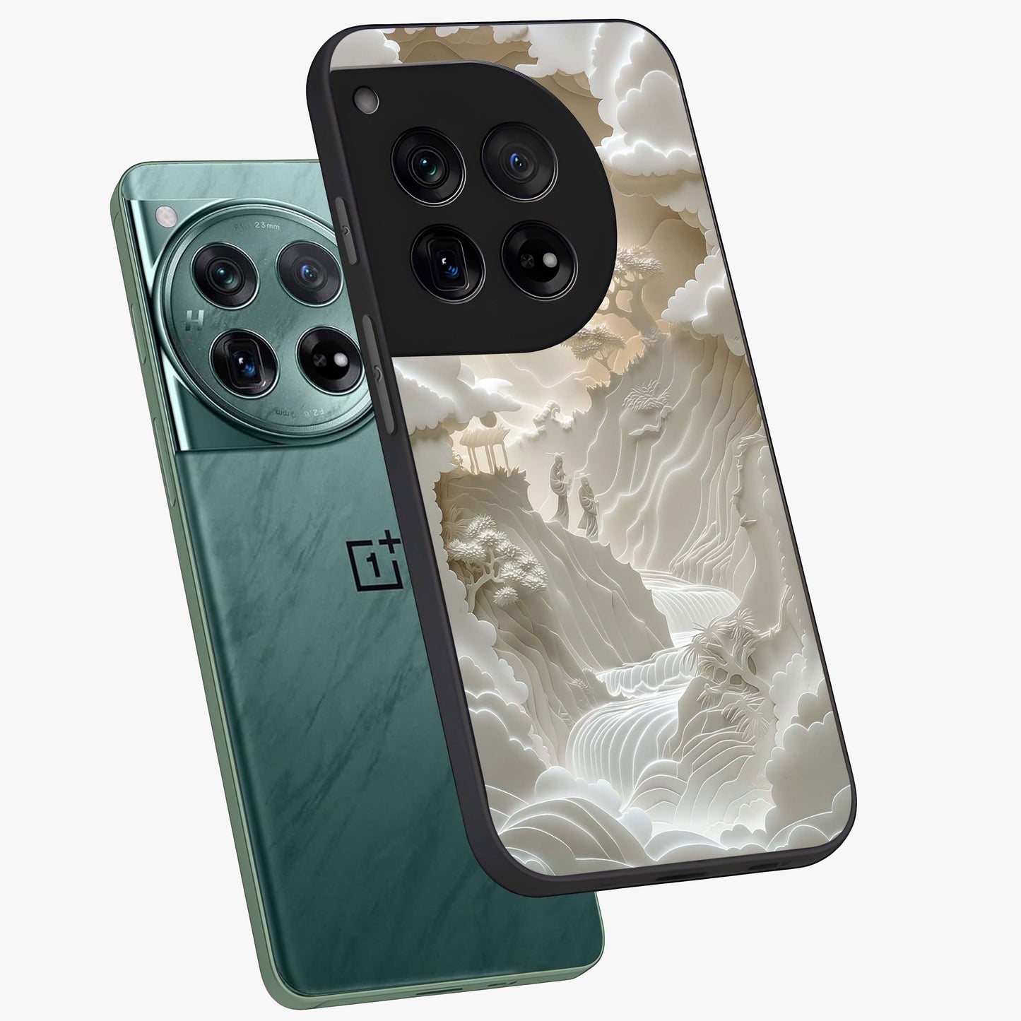 Celestial Origami Glass Case for 1+12 angled mockup showcasing glossy finish and geometric celestial design