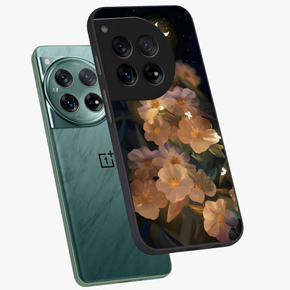 Celestial Petal Night Glass Case for 1+12 angled mockup showcasing glossy finish and glowing celestial accents