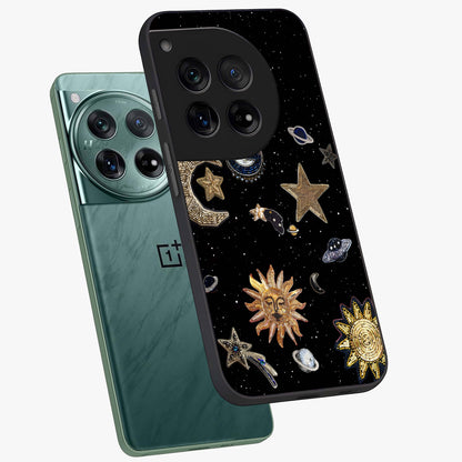 Celestial Star Charm Glass Case for 1+12 angled mockup showcasing glossy finish and shimmering celestial tones