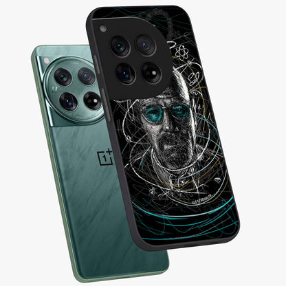 Chaotic Mind Genius Glass Case for 1+12 angled mockup showcasing glossy finish and edgy artistic design
