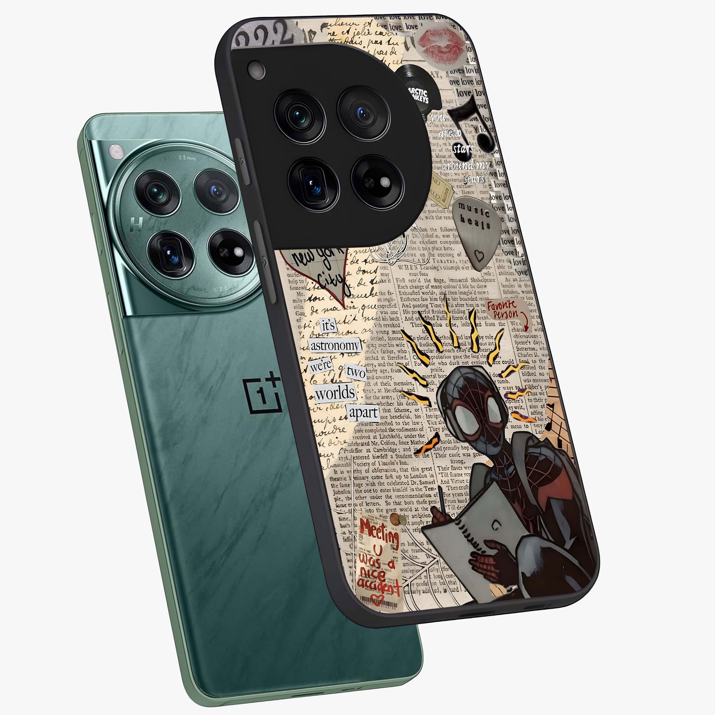 City Dream Sketch Glass Case for 1+12 captured at a warm angle highlighting urban line details, gloss, and edge clarity.