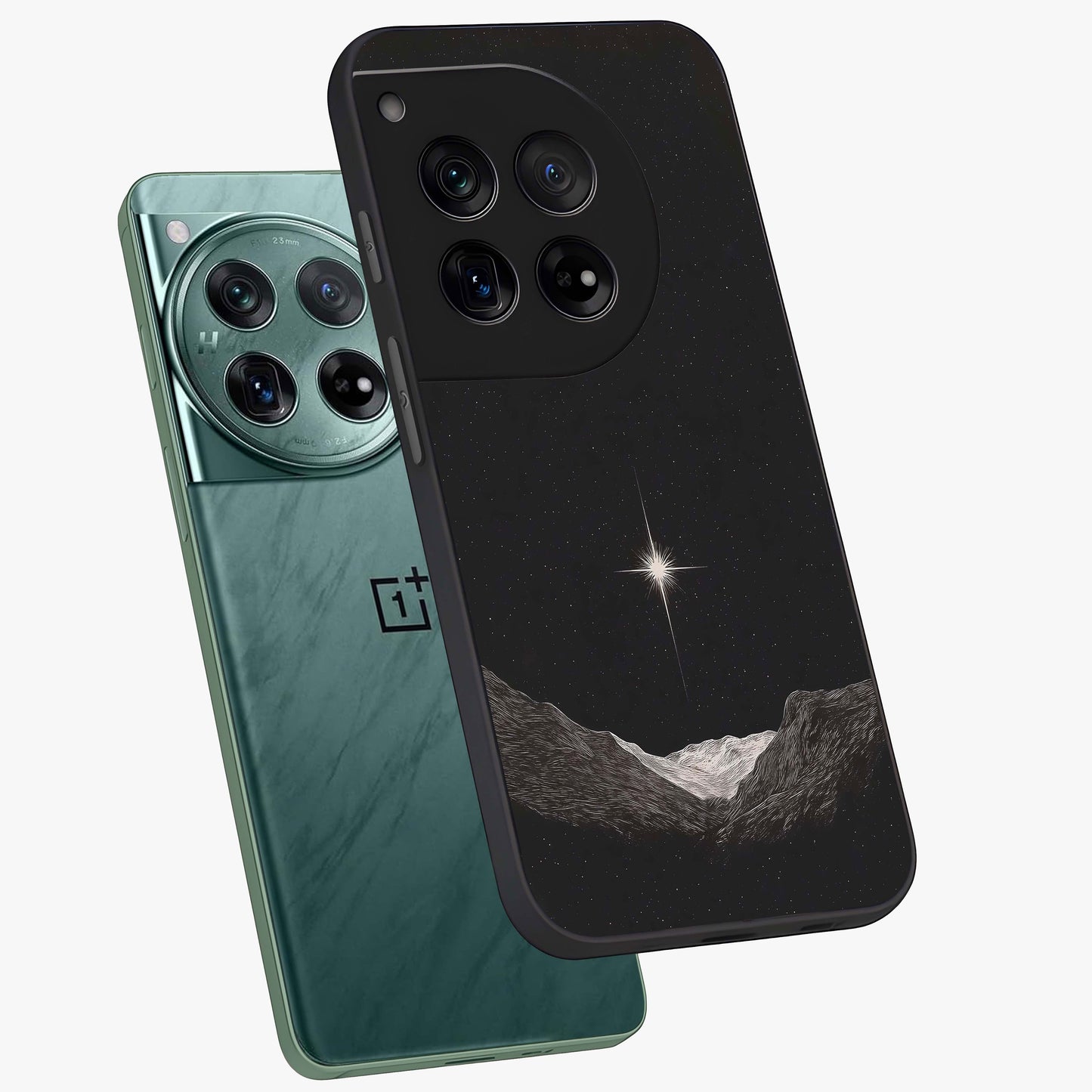 Cosmic Dream Night Glass Case for 1+12 angled mockup showcasing glossy finish and rich midnight gradients