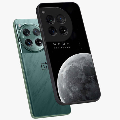 Cosmic Moon Glow Glass Case for 1+12 angled mockup showcasing glossy finish and luminous night design