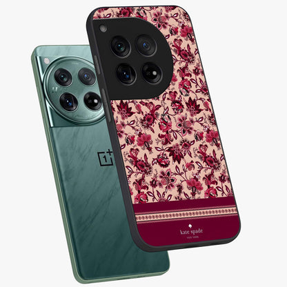 Crimson Rose Charm Glass Case for 1+12 angled mockup showcasing glossy finish and romantic floral detailing