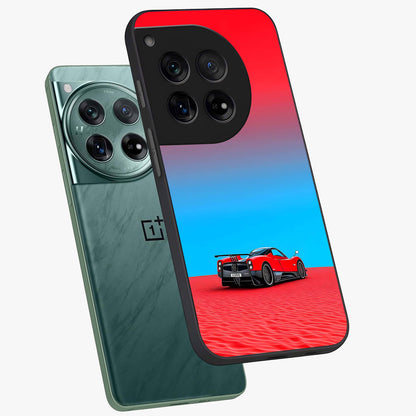 Crimson Speed Mirage Glass Case for 1+12 angled mockup showcasing glossy finish and dynamic speed detailing