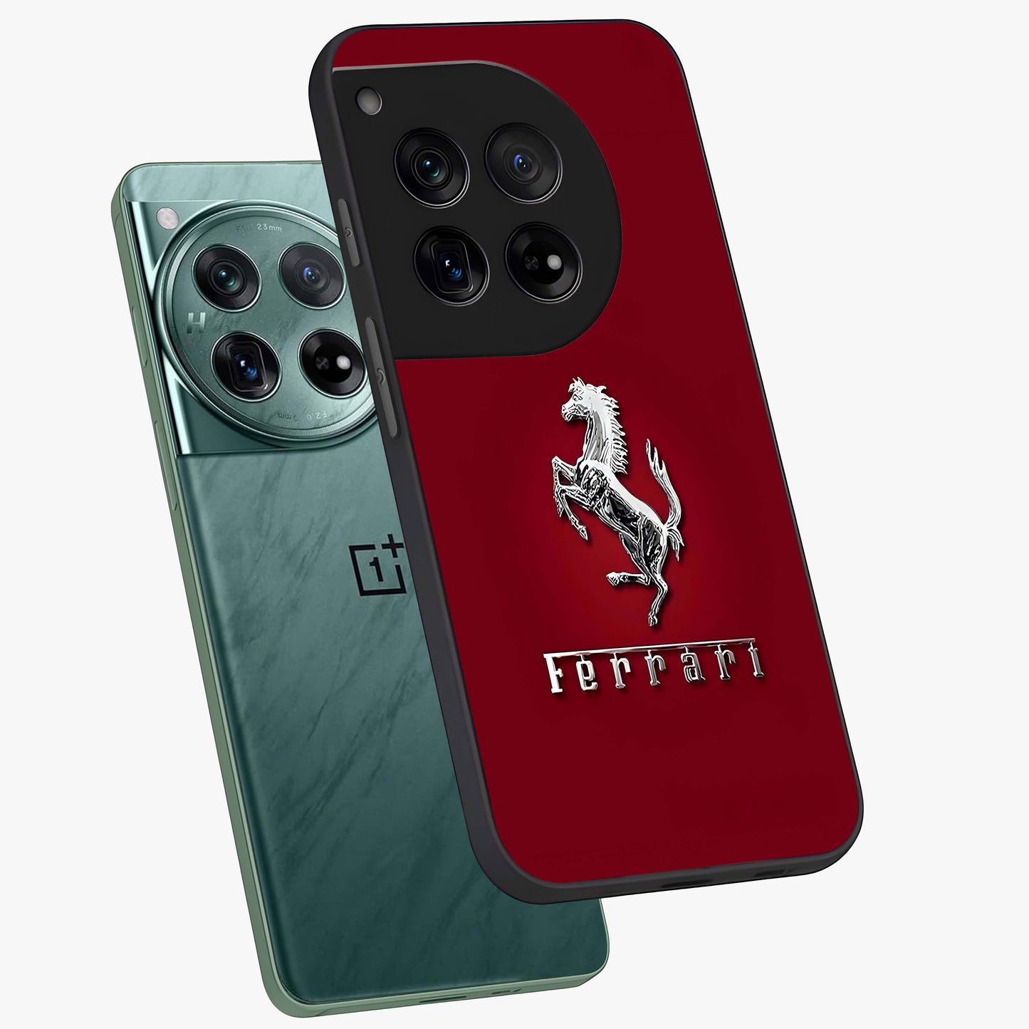 Crimson Stallion Prestige Glass Case for 1+12 angled mockup showcasing glossy finish and bold equestrian detailing