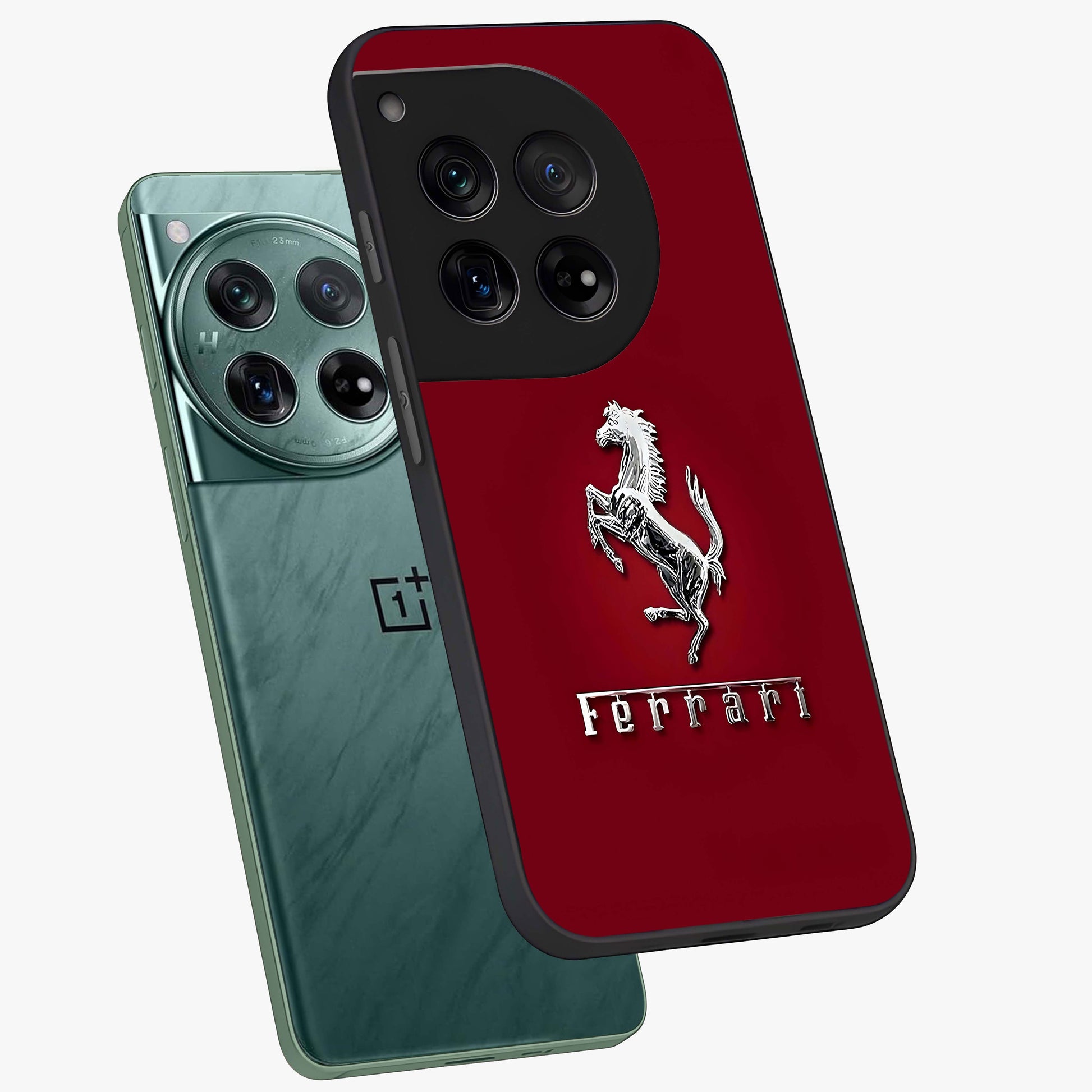 Crimson Stallion Prestige Glass Case for 1+12 angled mockup showcasing glossy finish and bold equestrian detailing