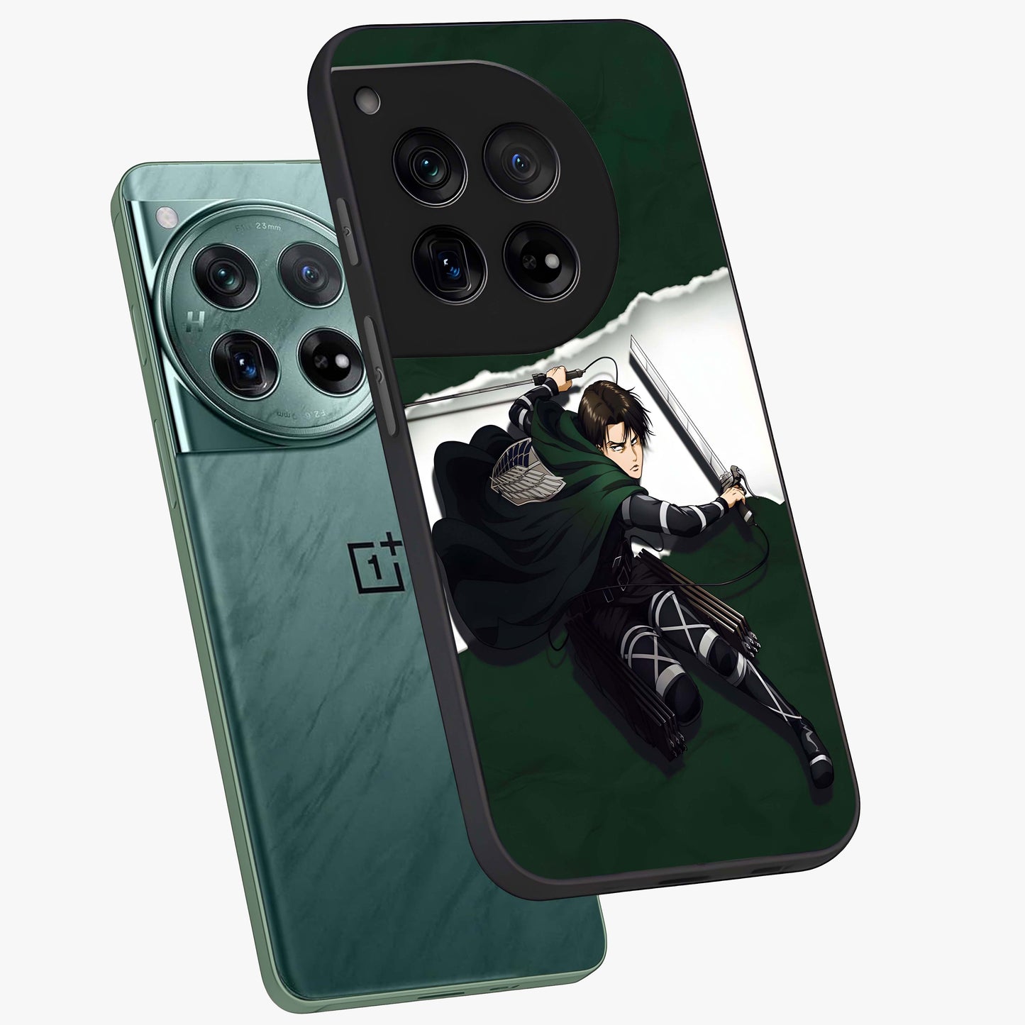 Emerald War Vanguard Glass Case for 1+12 angled mockup showcasing glossy finish and bold fantasy detailing