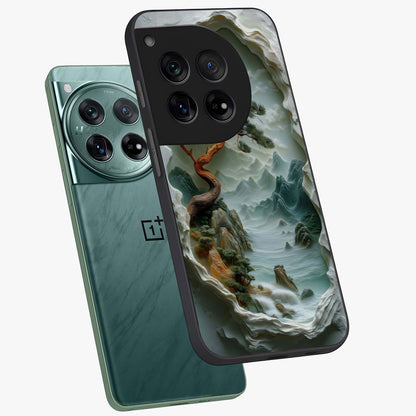 Eternal Nature Spirit Glass Case for 1+12 angled mockup showcasing glossy finish and calming botanical tones