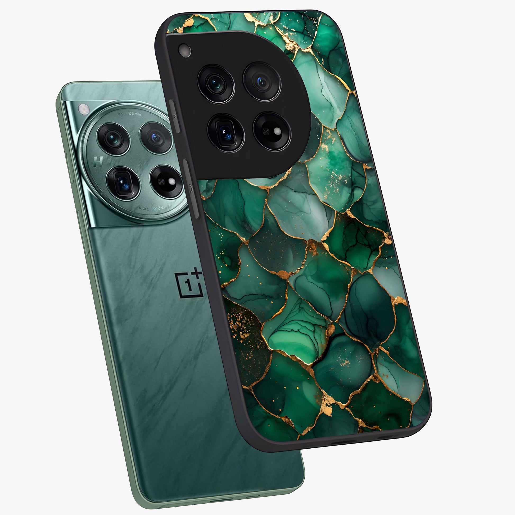 Geometric Polyester Pattern Glass Case for 1+12 angled mockup showcasing glossy finish and clean structured detailing