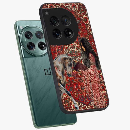 Girl With Horse Glass Case for 1+12 angled mockup showcasing glossy finish and serene countryside tones