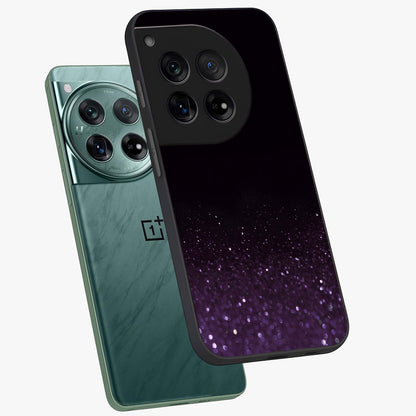 Glittery Purple Bokeh Glass Case for 1+12 angled mockup showcasing glossy finish and luminous shimmer tones