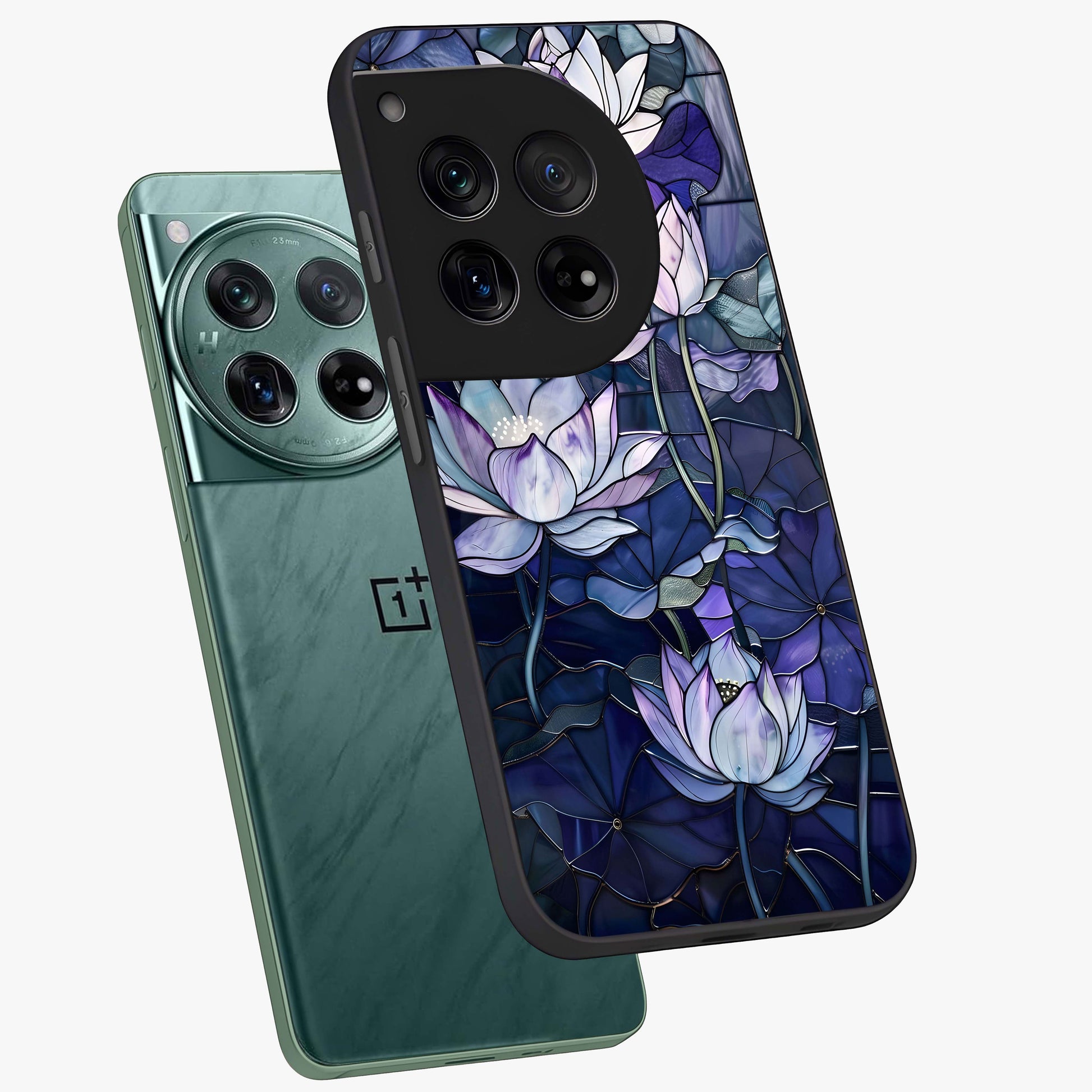 Gloss Petal Rush Glass Case for 1+12 angled mockup showcasing shiny glass finish and vibrant bloom detailing