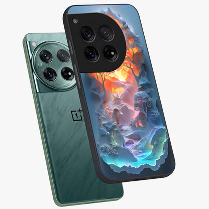 Glow Forest Portal Glass Case for 1+12 angled mockup showcasing glossy finish and luminous green tones