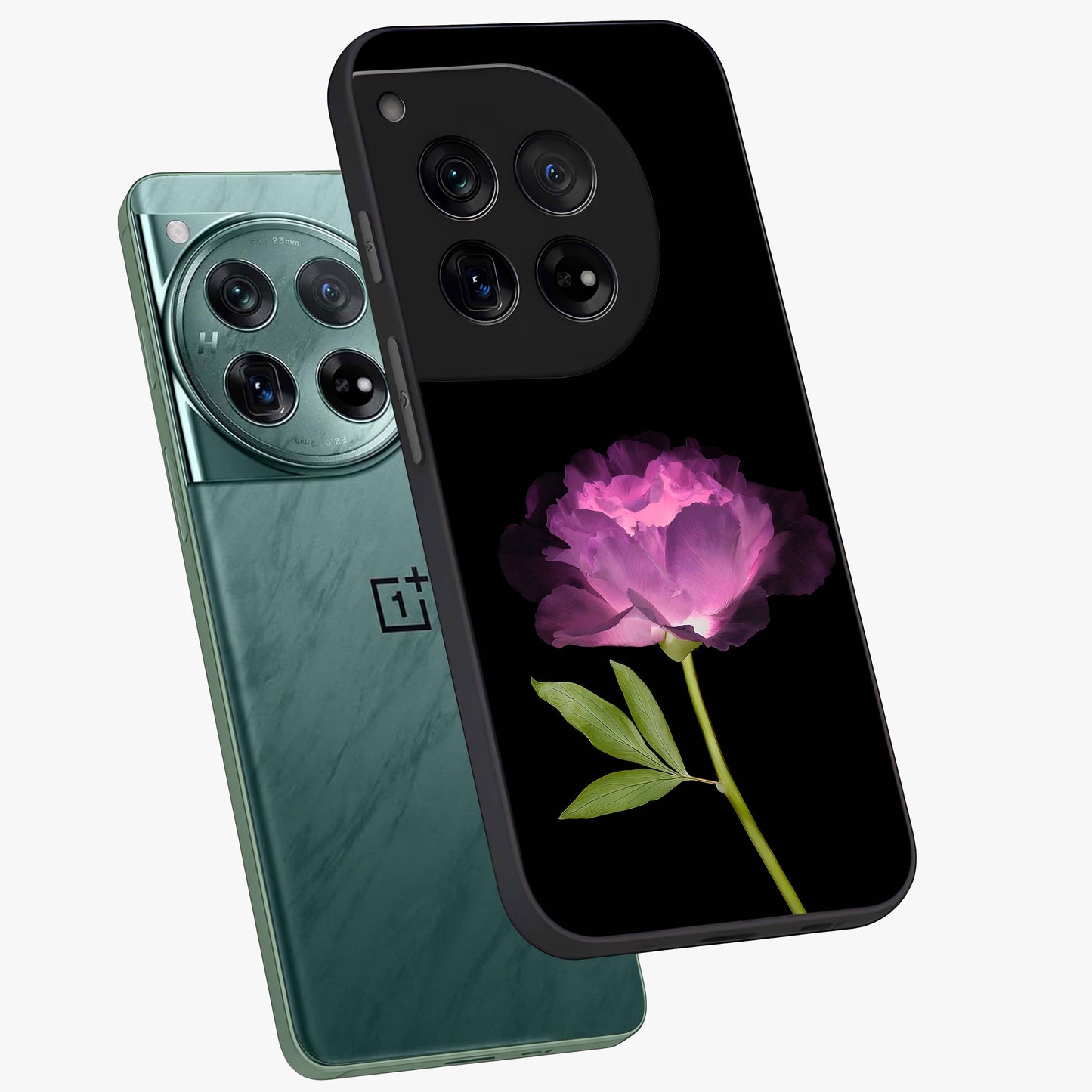 Glow Petal Bloom Glass Case for 1+12 angled mockup showcasing glossy finish and vibrant petal detailing