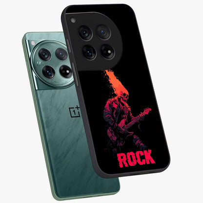 Hellfire Rock Anthem Glass Case for 1+12 captured at a warm angle highlighting bold flame tones, gloss, and edge clarity.