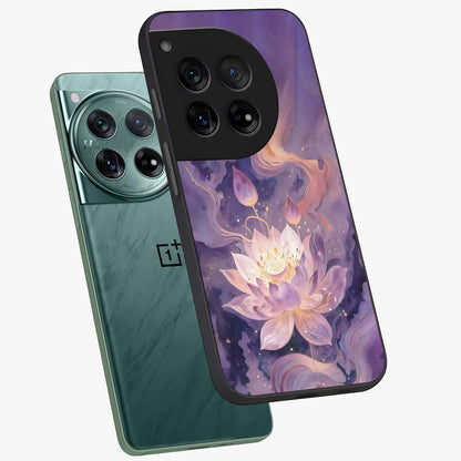 Lavender Lotus Muse Glass Case for 1+12 angled mockup showcasing glossy finish and refined floral detailing